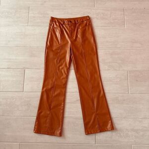 Scacto Faux Leather Pants Brown Tan Seamed Leg Flare High Waist 70s Style Disco